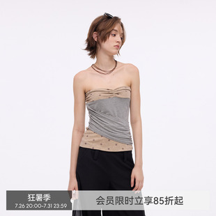 【旧梦波点】BiLLconch复古波点拼接抹胸上衣女设计感辣妹裹胸