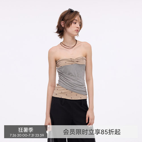 【旧梦波点】BiLLconch复古波点拼接抹胸上衣女设计感辣妹裹胸