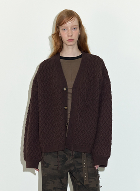 【肌理毛衣】Berlinconch纯色v领开衫复古慵懒风外套女2024年秋冬