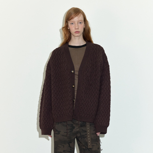 Berlinconch纯色v领开衫 复古慵懒风外套女2024年秋冬 肌理毛衣