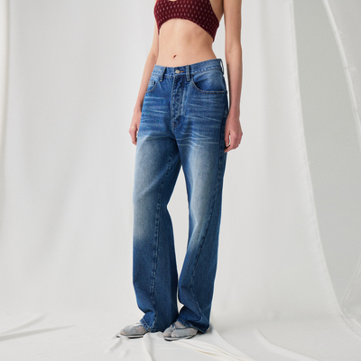 BiLLconch斜缝解构水洗牛仔裤