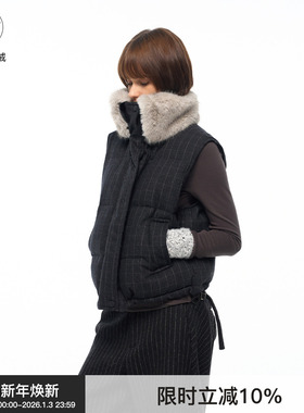【暖绒格调】BiLLconch羊毛格子羽绒马甲90白鸭绒坎肩毛领外套女