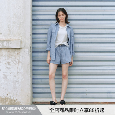 【解构航线】BiLLconch100%棉牛仔腰蔚蓝船舵短裤夏日热裤宽松