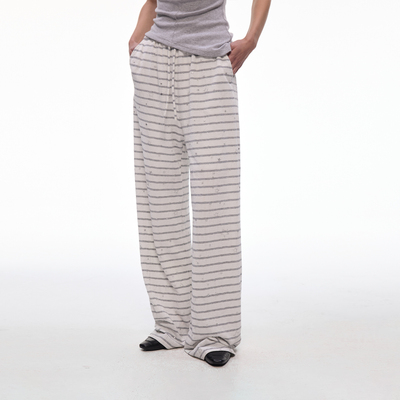 【收藏加购 优先发货】BiLLconch闪闪星灰白条纹提花肌理松紧裤