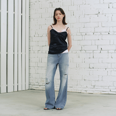 100醋酸双肩带刺绣吊带背心