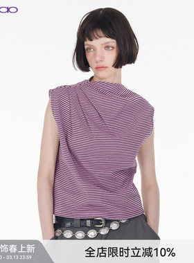 【做褶层次】 BiLLconch原创复古条纹女百搭无袖美式T恤无袖背心