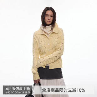 【午后光缕】BiLLconch 100%纯棉翻领针织开衫镂空早春外套2026