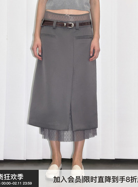 【双腰蕾丝】Berlinconch复古蕾丝花边半裙高腰设计感西装长裙