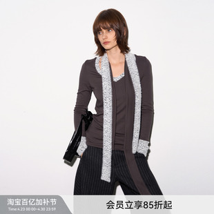 【野性优雅】BiLLconch多领带豹纹拼接长袖T恤v领修身百搭上衣女