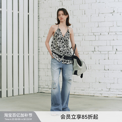 马骝破洞漆点牛仔裤春夏