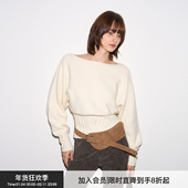 BiLLconch羊绒混纺一字领毛衣收腰打底针织衫 古早显瘦 上衣女