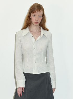 【竖条衬衫】Berlinconch条纹收腰长袖纯色短款上衣女2024年秋冬