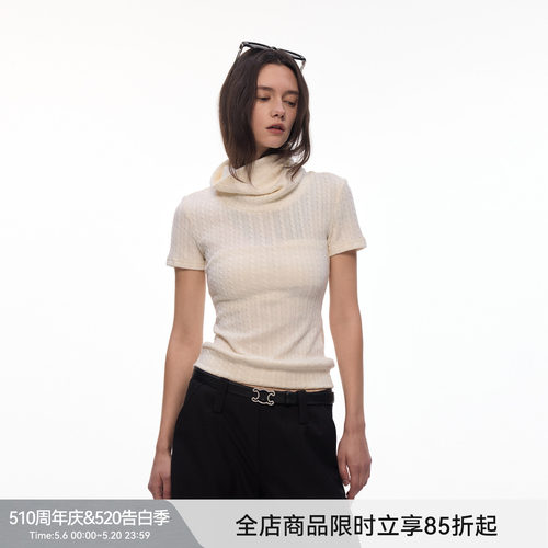 【温莎织忆】BiLLconch堆堆高领正肩短袖女修身显瘦t恤2026春夏