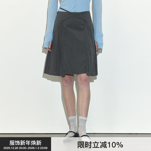 Berlinconch灰色高腰a字半身裙复古学院风2024年秋冬 绑带百褶
