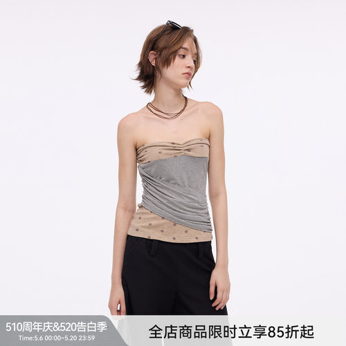 【旧梦波点】BiLLconch复古波点拼接抹胸上衣女设计感辣妹裹胸