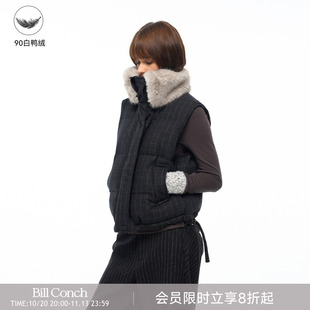 【暖绒格调】BiLLconch羊毛格子羽绒马甲90白鸭绒坎肩毛领外套女