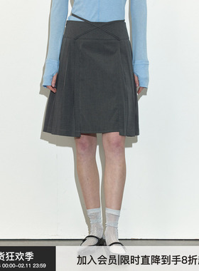 【绑带百褶】Berlinconch灰色高腰a字半身裙复古学院风2024年秋冬