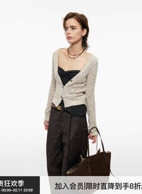 【V领开衫】BiLLconch花纱V领针织开衫奶杏色基础百搭短款上衣