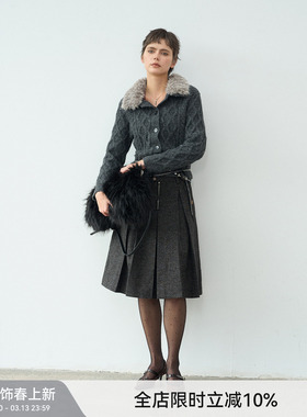 【漫步常青藤】BiLLconch羊毛混纺彩点肌理感半裙A字廓形百褶裙女