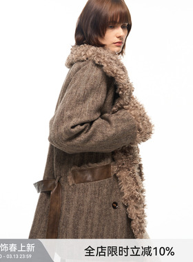 【翻领构廓】BiLLconch巴恩风羊毛肌理感大衣毛毛翻领廓形外套女