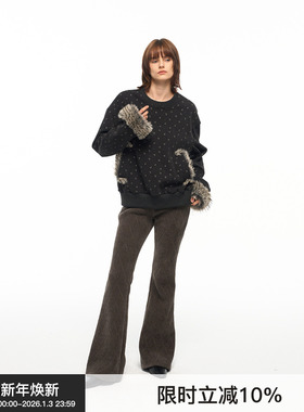 【毛绒印记】BiLLconch毛毛拼接碎花卫衣深灰色宽松厚款上衣外穿