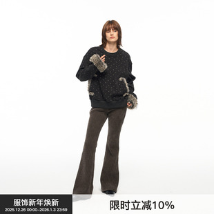 上衣外穿 BiLLconch毛毛拼接碎花卫衣深灰色宽松厚款 毛绒印记