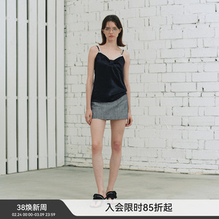 【不完美钻石 】BiLLconch亚麻破洞烫钻a字短裙复古时髦半身裙