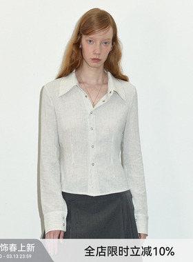 【竖条衬衫】Berlinconch条纹收腰长袖纯色短款上衣女2024年秋冬