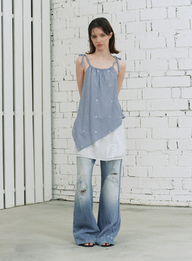 【45°偏航】BiLLconch蔚蓝船舵钉珠连衣裙女斜切下摆拼接吊带裙