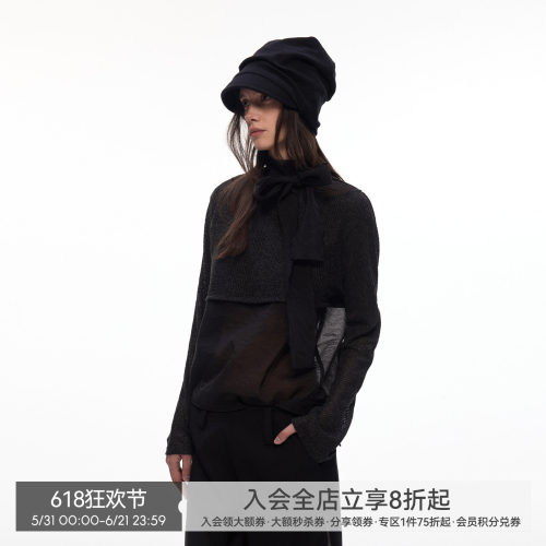 【夜纱序曲】BiLLconch网纱拼接微透假两件上衣绑带设计感长袖t恤