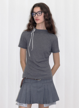 【丝绒绑带】Berlinconch新款绑带设计短袖复古修身上衣女