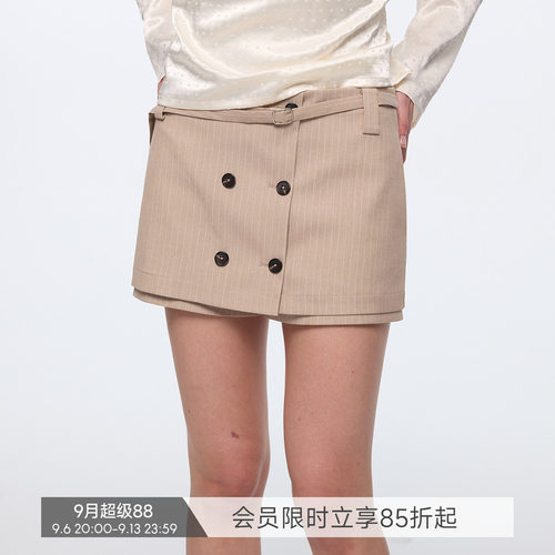 【垂直序曲】BiLLconch复古条纹西装裙裤女双排扣休闲百搭半身裙