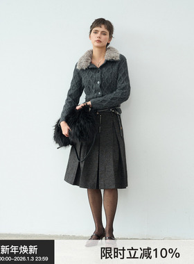 【漫步常青藤】BiLLconch羊毛混纺彩点肌理感半裙A字廓形百褶裙女