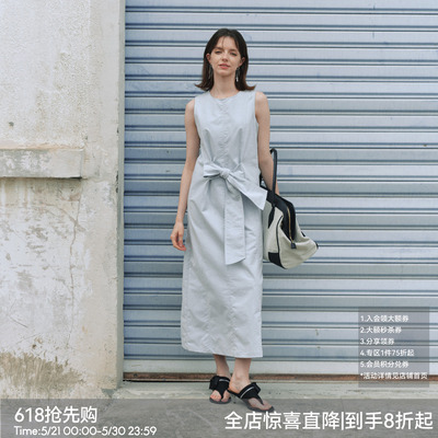 【双生海雾】BiLLconch雾蓝蝴蝶结无袖牛仔连衣裙收腰显瘦长裙夏