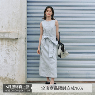 【双生海雾】BiLLconch雾蓝蝴蝶结无袖牛仔连衣裙收腰显瘦长裙夏