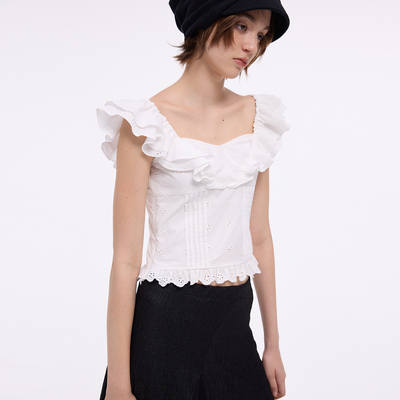 【收藏加购 优先发货】BiLLconch 100%纯棉两穿修身荷叶胸衣上衣