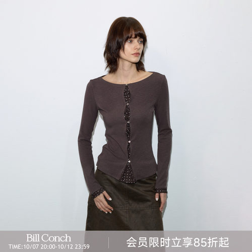 【波点剪影】BiLLconch假两件长袖t恤女波点拼接修身打底上衣内搭