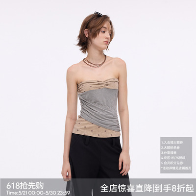 【旧梦波点】BiLLconch复古波点拼接抹胸上衣女设计感辣妹裹胸