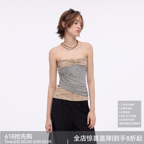 【旧梦波点】BiLLconch复古波点拼接抹胸上衣女设计感辣妹裹胸