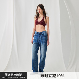 BiLLconch外穿U领挂脖小吊带性感复古花形上衣超短款 U领背心