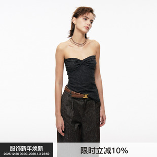 设计感修身 BiLLconch黑色辣妹抹胸上衣夏季 吊带背心 碎花抹胸