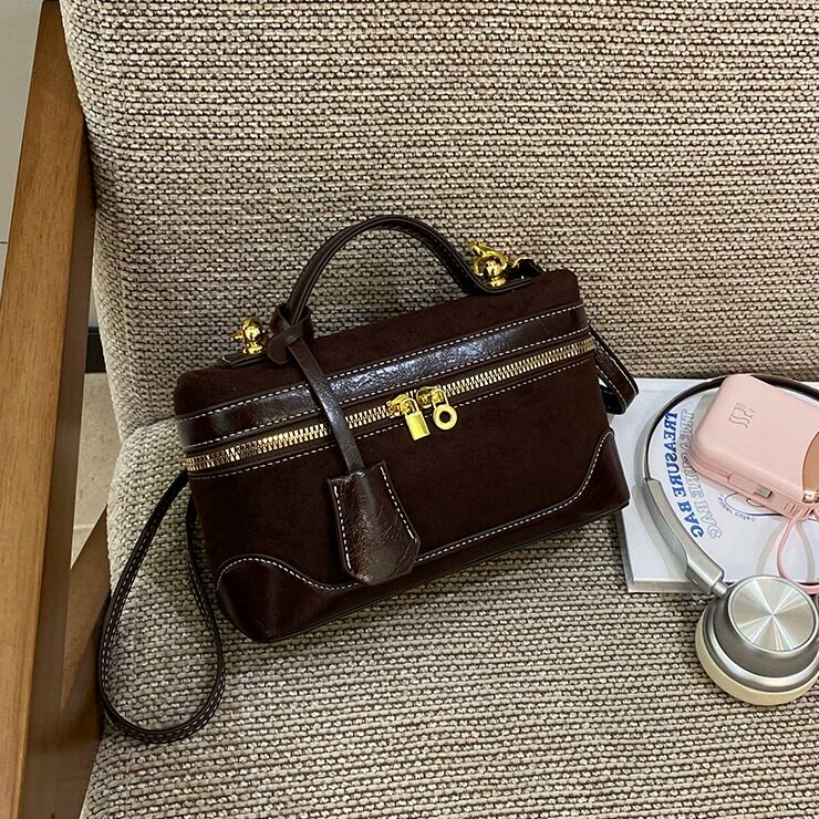 复古手机包女2026春季新款手提斜挎包单肩小方包磨砂翻毛皮盒子包