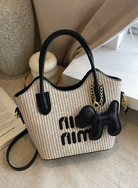 复古腋下包包女式2025新款潮时尚编织水桶包百搭大容量单肩托特包