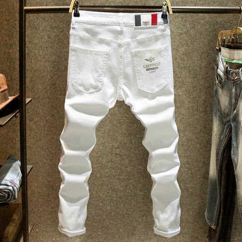 欧货轻奢休闲牛仔裤男白色长裤