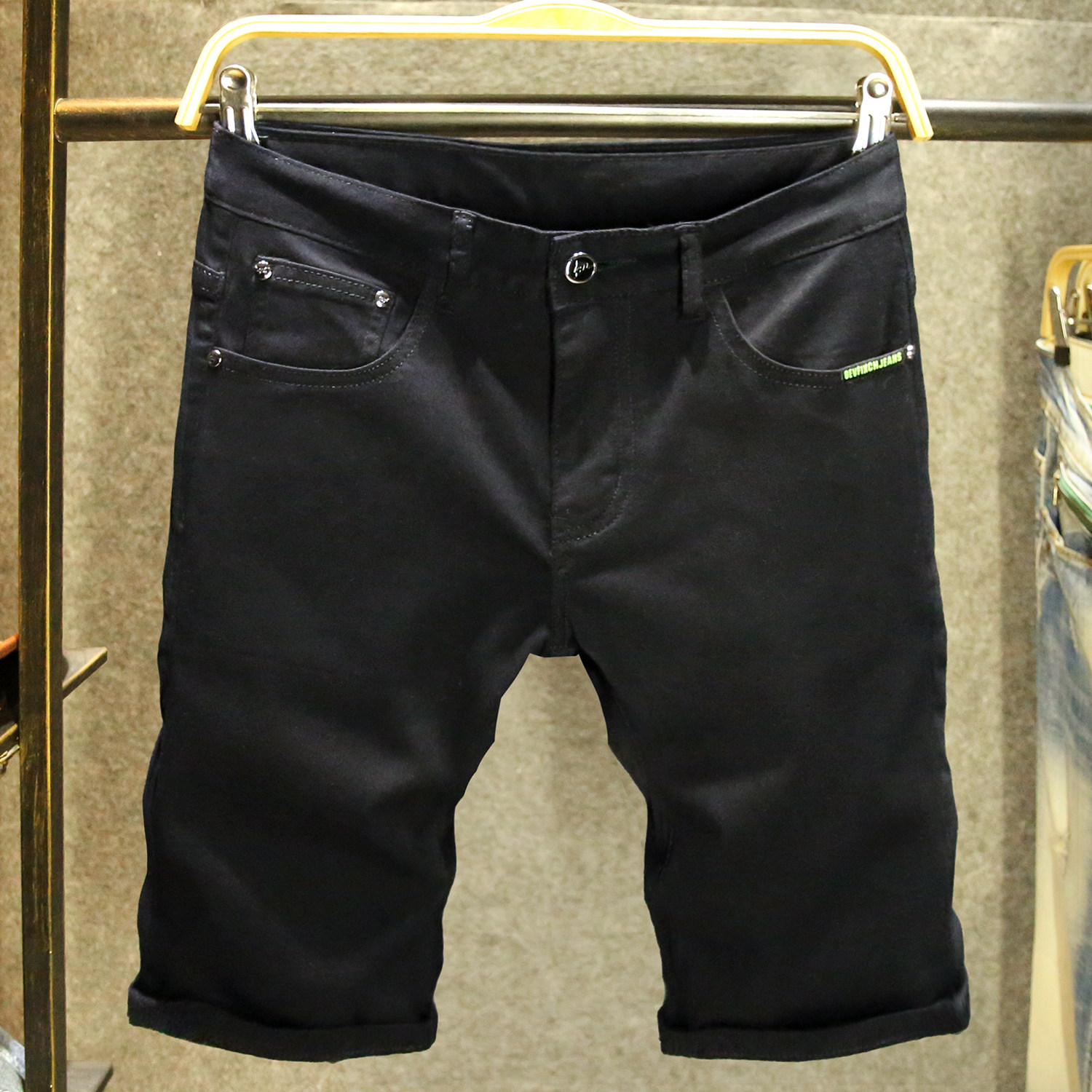 纯黑色夏季显瘦牛仔短裤男潮流百搭弹力马裤时尚轻薄透气五分裤男