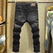 男潮流时尚 修身 小脚裤 黑灰色秋冬牛仔裤 高端潮牌立体压胶百搭长裤
