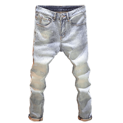 个性烫钻牛仔裤男士时尚百搭长裤