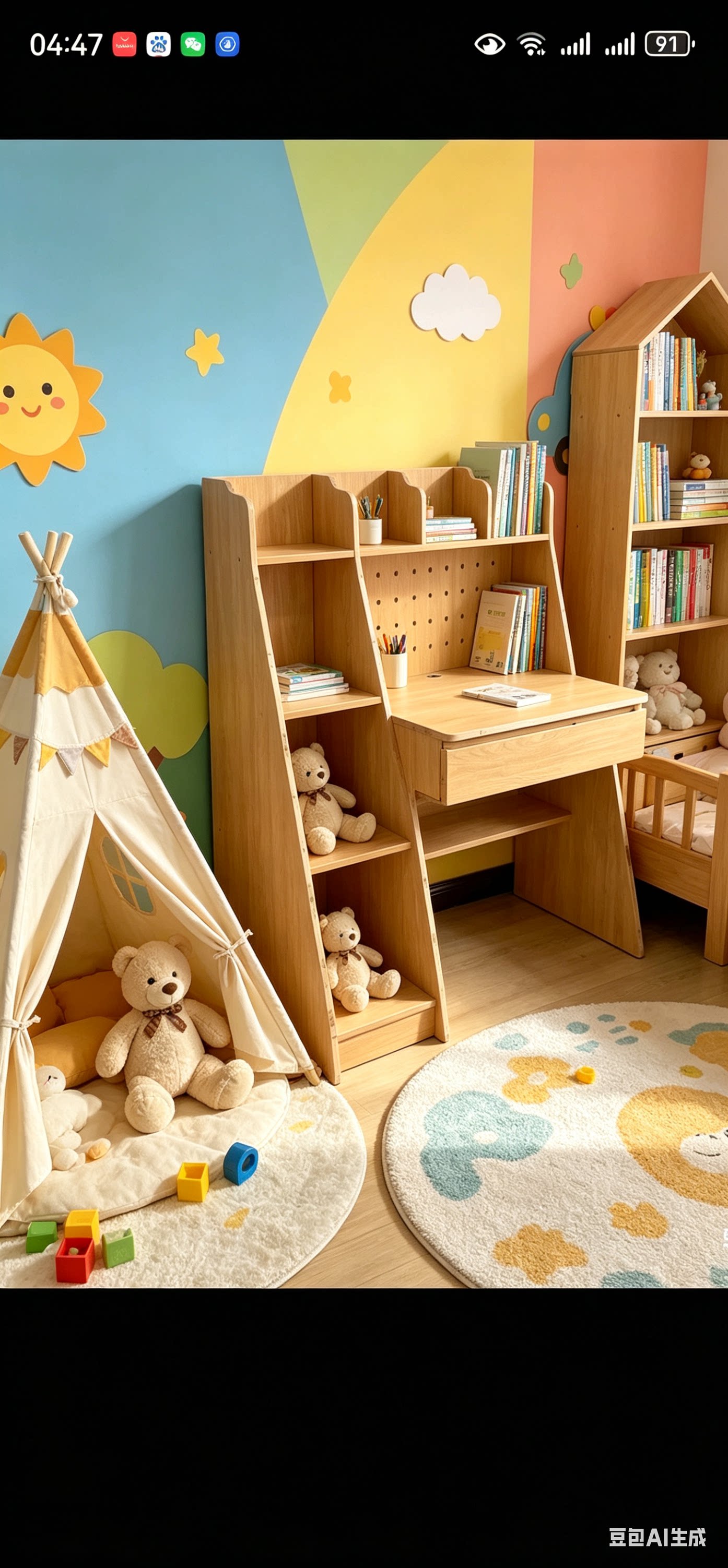 电脑桌学习桌家用书柜书桌洞洞板加抽屉书桌书架电竞桌一体简约