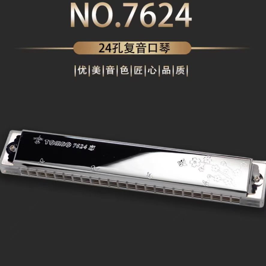 通宝口琴7624复音24孔C调新款透明琴格成人练习专业演奏表演口琴