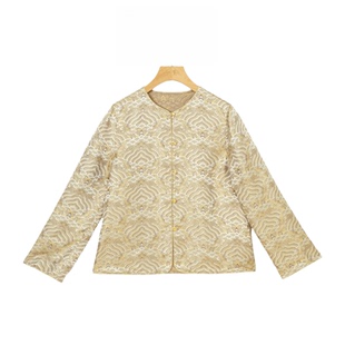 桑蚕丝宋锦宽松时尚 新中式 上衣圆领对襟国风外套F25138 颂川